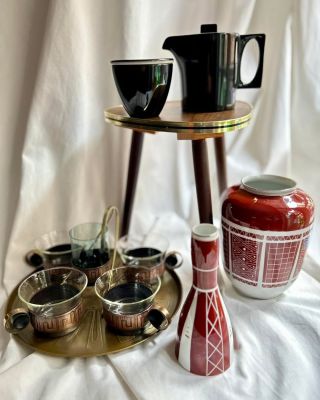 NĚMECKÁ #3 I Midcentury Servírovací souprava na kávu, dokonalý odraz estetiky 50. let vyrobený známou sklárnou Schott...